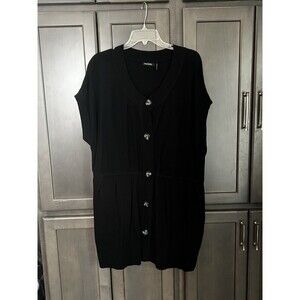 Daisy Fuentes Women’s 1X Black button-up short-sleeve knit cardigan tunic plus